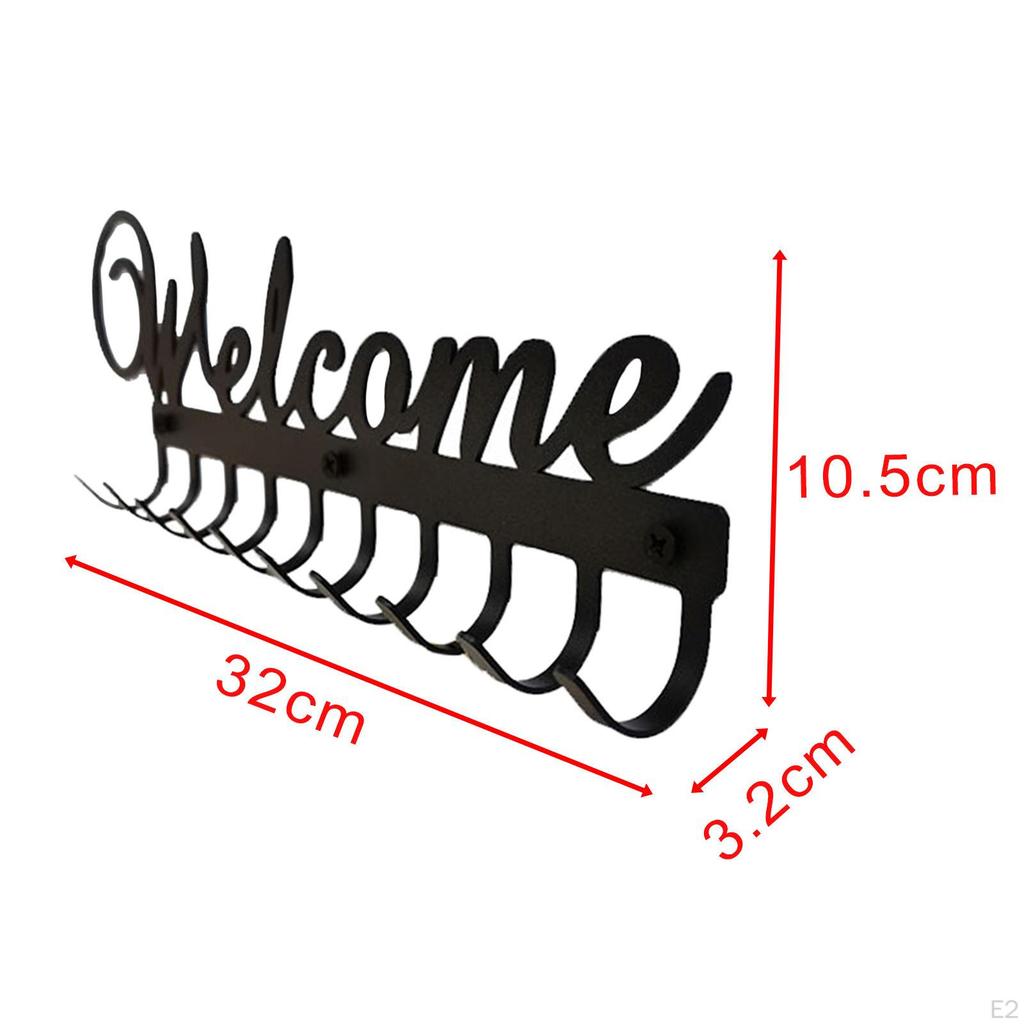 Key Holder for Wall Black Metal Keys Decorative Mounted Rack Hanger with 10