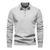 2026 Solid Color Pure Cotton Pullover with Male Standing Collar, Sliding Zipper, Form-fitting Men's Knitted Shirt Top
