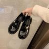 Women Soft Leather Gold Coin Decorative Buckle Black Small Leather Shoes 2025 Fashion Versatile Outdoor Platform Loafer