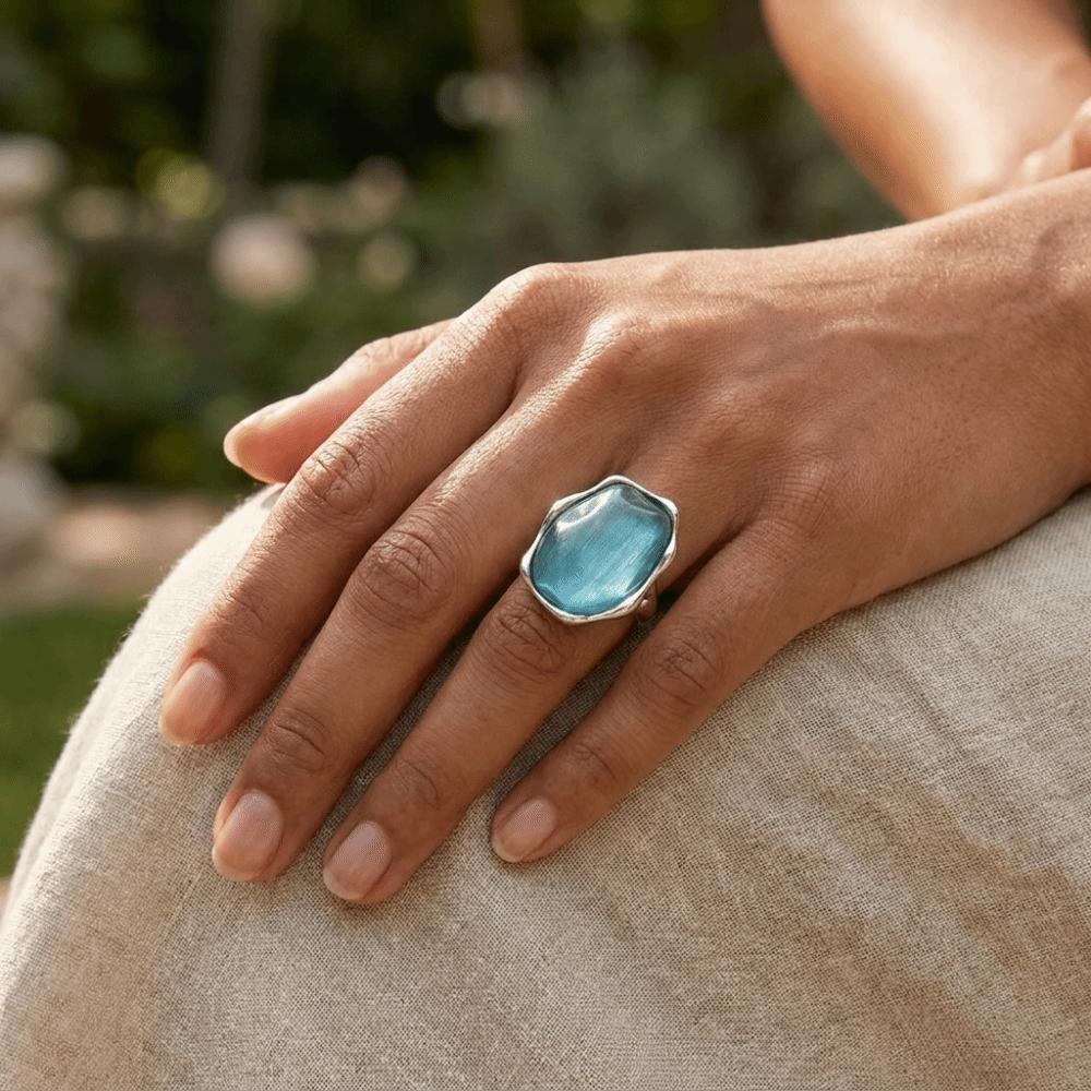 Zinc Zinc Zinc Alloy Water Ripple Ring Adjustable Cat Eye Ring Trendy Gemstone Resin Ring Gift