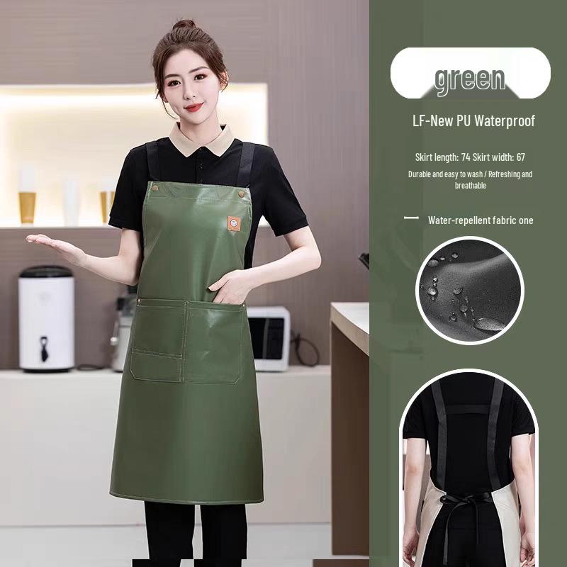 Fashionable PU Waterproof Kitchen Apron, Oil-Proof Waist Design for Men & Women, Ideal for Catering & Milk Tea Shops