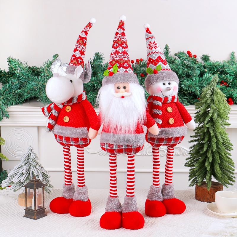 Golden Christmas Standing Figure Doll,Santa Claus Snowman Reindeer Retractable Doll With Retractable Spring Legs For Christmas