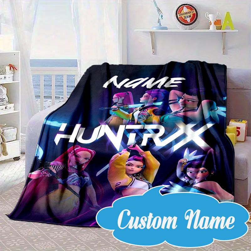 Custom Name Neon Future Heroes KPop Blanket bed sofa Blanket Flannel Blanket for Camping, Hiking, Picnic Essentials,gift for Fan family