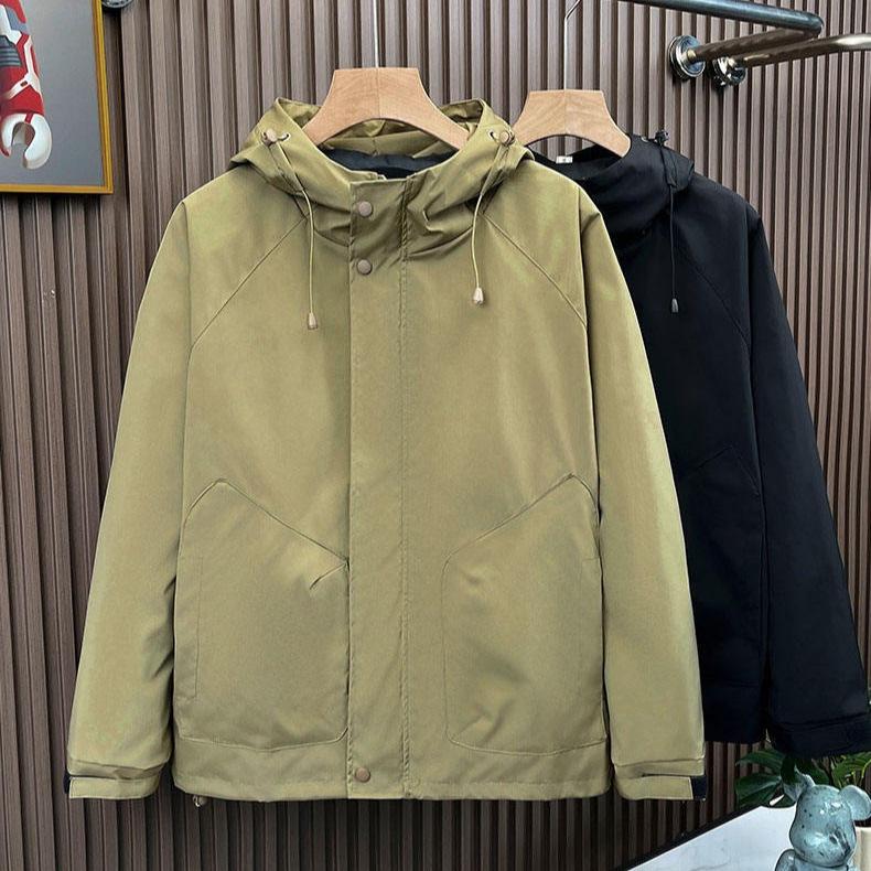 Men's Windproof Hooded Mountaineering Jacket - Solid Color, Fashionable and Casual Workwear