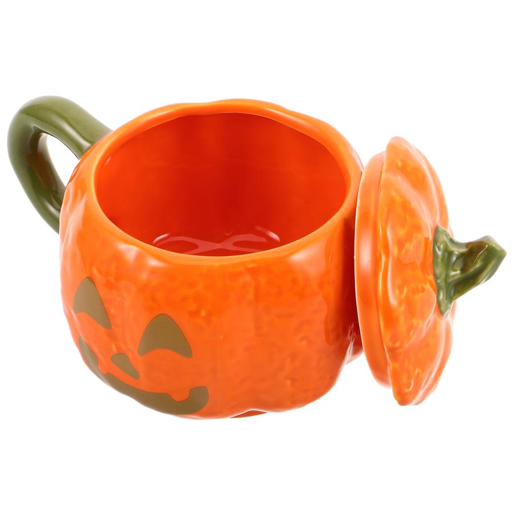 Halloween Pumpkin Mug Ceramic with Lid Cute Pumpkin Drinkware Fall Coffee Cup Trick Or Treat Kitchen Decor Cappuccino Mug