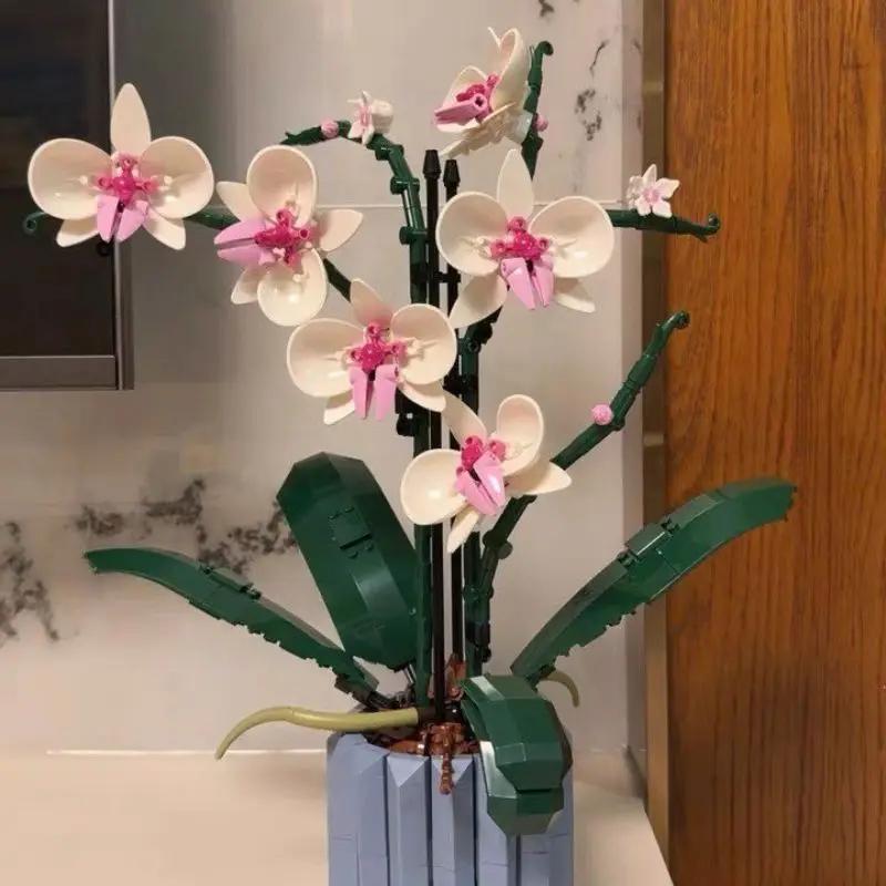 Set di Costruzioni Floreali Orchidee, Set Decorativo da Assemblare Fai da Te, Regalo di Natale per Fidanzata e Moglie