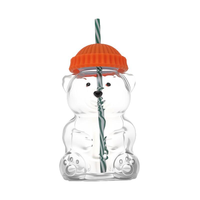Cartoon-Bären-Glasbecher mit Strohhalm | Kreatives Teddybär-Design