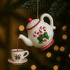 Yousheng Christmas Teapot Ornament Holly Vintage Tea Cups And Pot Set Xmas Tree Hanging Ornaments 2D Acrylic Teapot Decor with Pouring Tea Effect