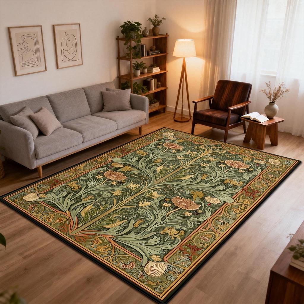 Vintage Classic Flowers Fluffy Living Room Carpet Decoration Bedside Easy Clean Soft Rug Large Area Non-slip Luxury Floor Mats