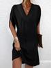 2025 European & American V-neck Pleated Batwing Sleeve Dress - Women's Spring/Summer Collection