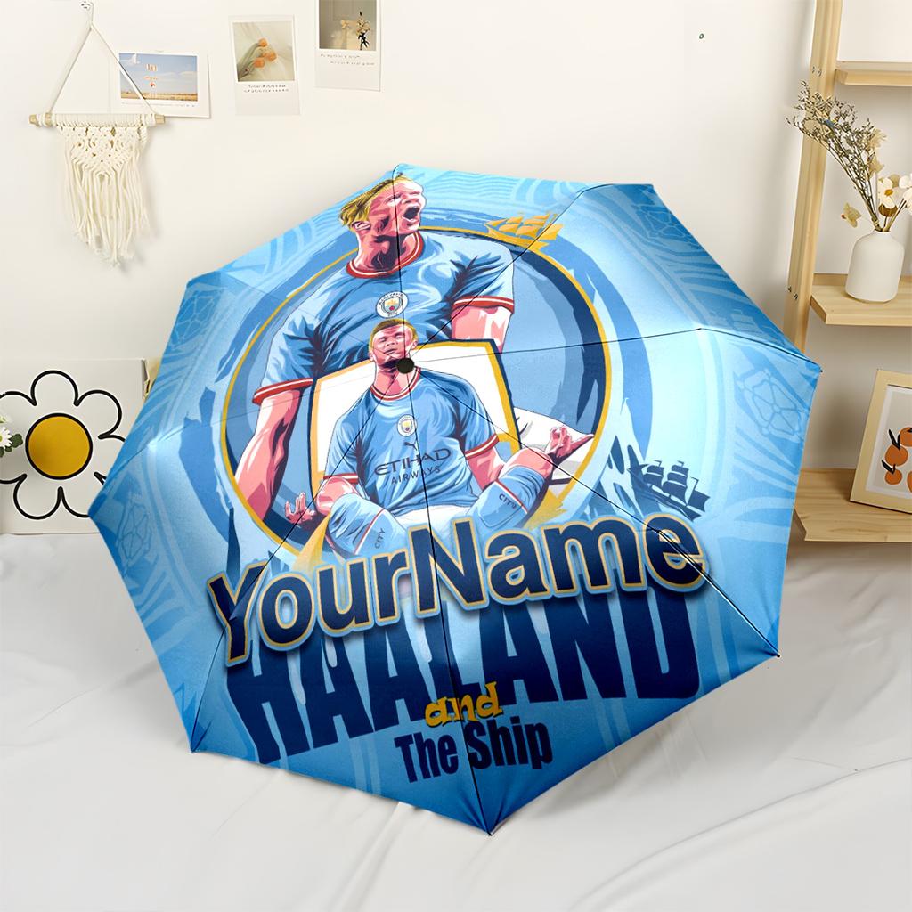Haaland Customized Name Umbrella Compact Travel Automatic Umbrella Sturdy 8-Rib Shaft Foldable Design All-Season Use Stylish Accessory