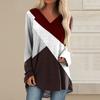 Women's Long Sleeved V-neck Color Casual Long Loose T-shirt Top