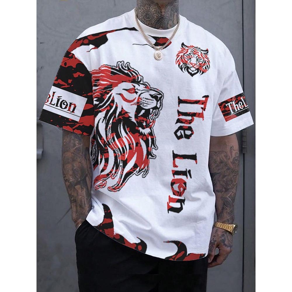 Nowy Letni Outdoorowy Casualowy Męski T-shirt Codzienny Uliczny Męski Top z Krótkim Rękawem Nadruk Lwa Męski T-shirt Sportowy Modny T-shirt