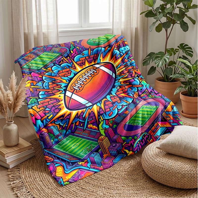 Stars and Football Magic Theme blanket Lightweight Warm Flannel Blanket Decorative Throw Blanket for Home Decoration