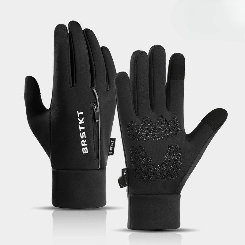 Autumn and Winter Cycling Gloves for Men Warm  Outdoor Sports  Windproof  Waterproof  Fleece  Electric Bike  Zipper Touch Screen Gloves