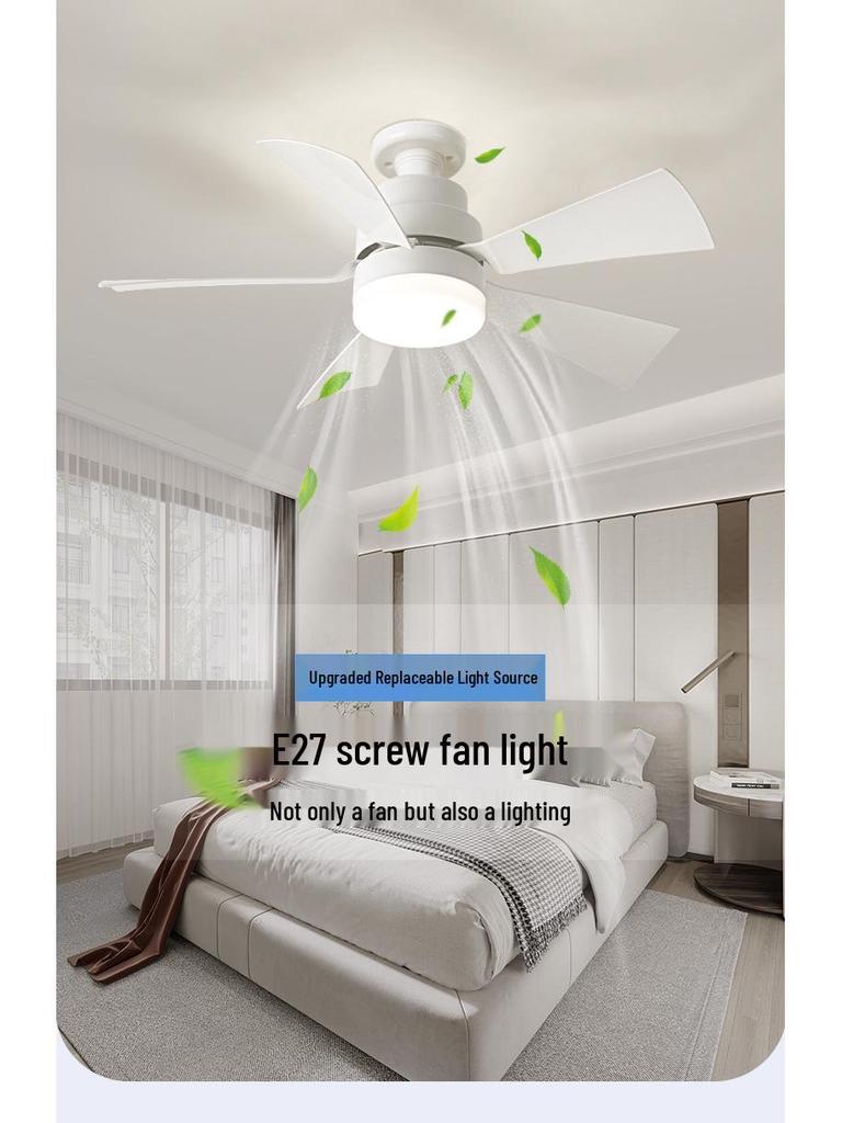 2025 E27 Screw Base Fan Light with Detachable Blades, Replaceable Light Source, Three-Color Stepless Dimming, and Timer