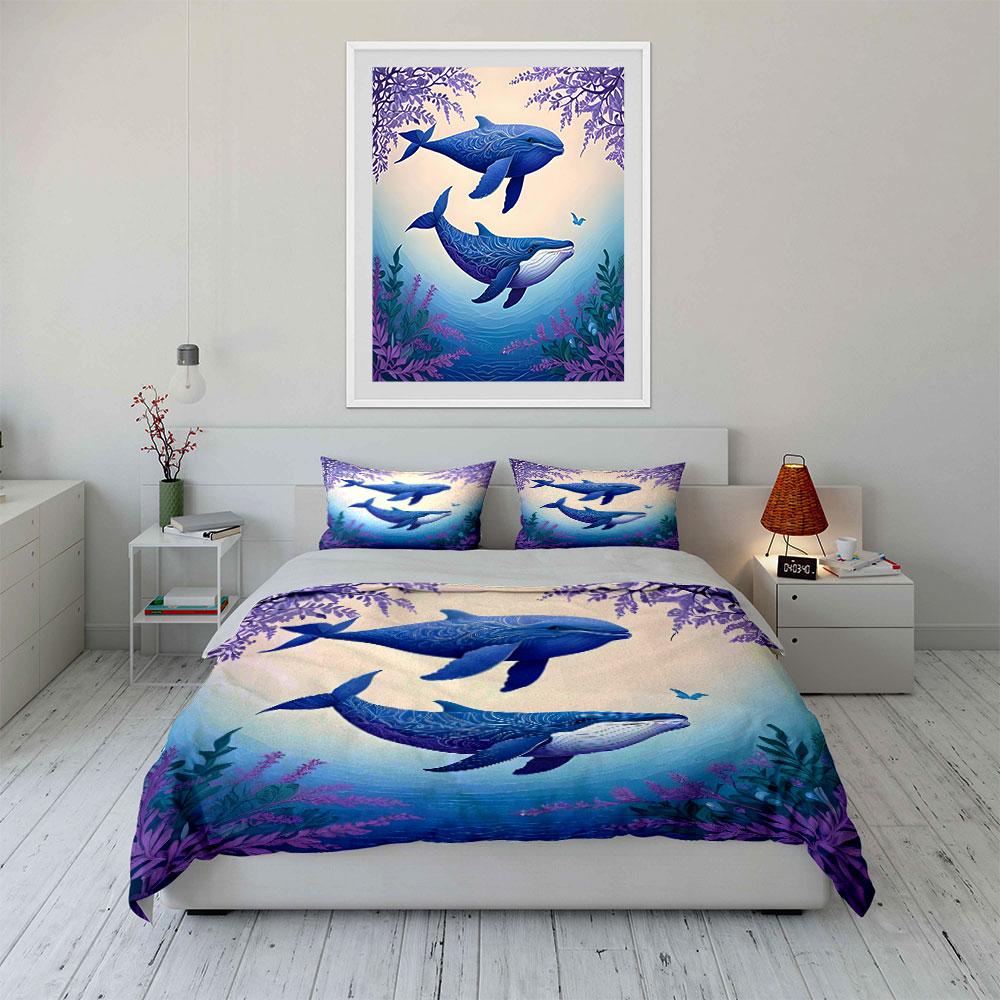 Blue whales and foliage. Bedding sets Duvet cover sets Duvet covers Pillowcases(1 * Duvet Cover 2 * Pillowcases without duvet insert)