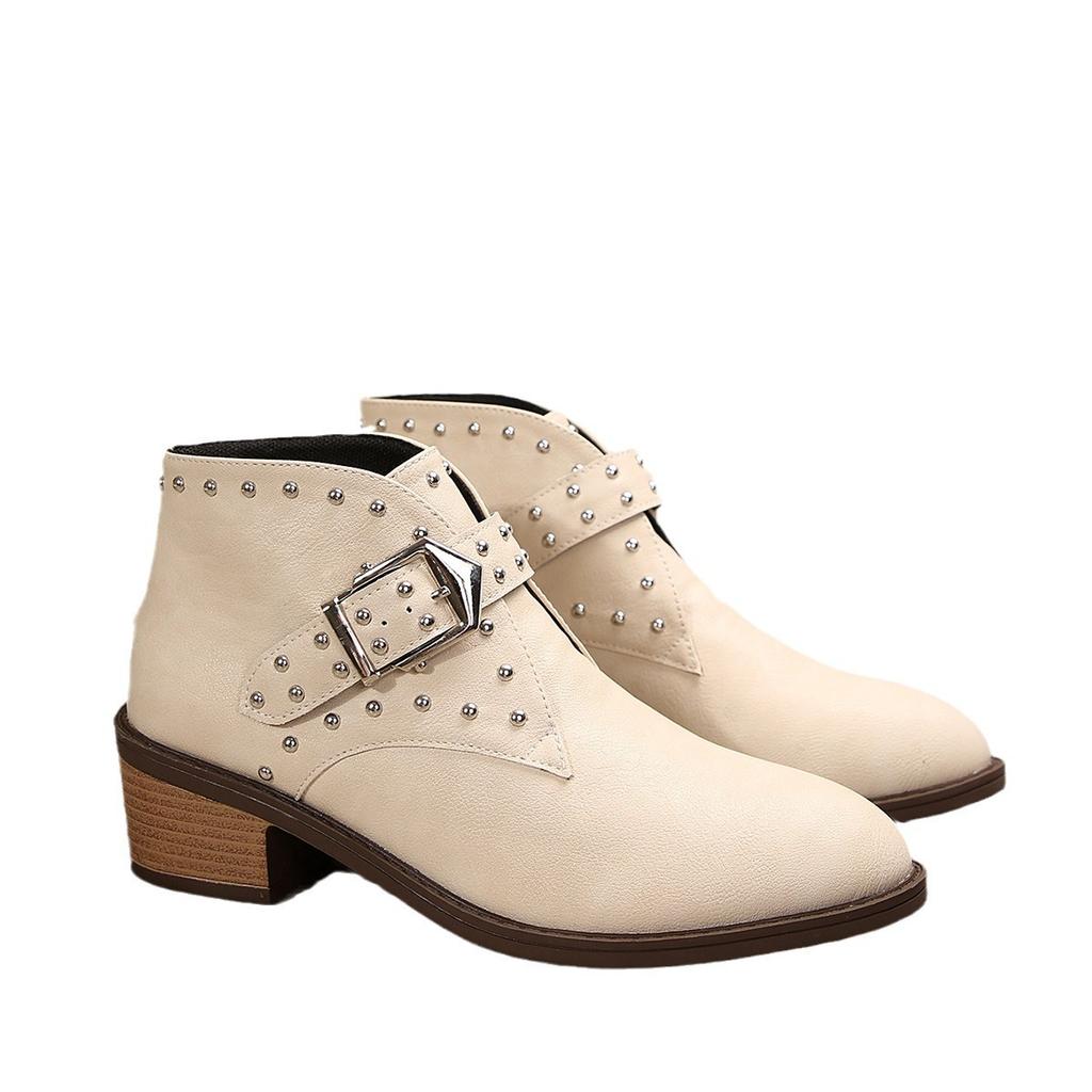 Fashion Plus Size 36-43 Shoes for Women Autumn Winter Women Pointed Toe Leather Comfortable Ankle Boots Casual Rivet Platform Shoes