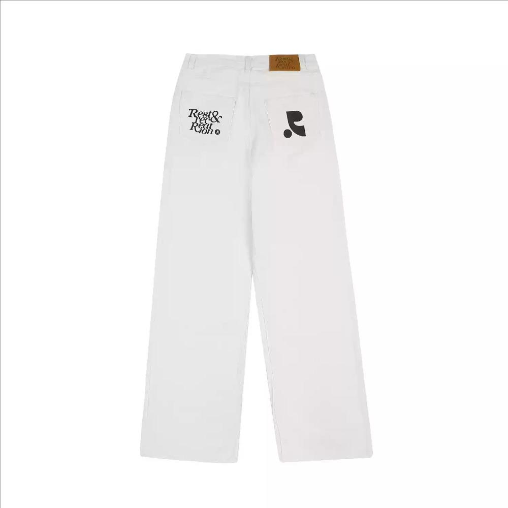 Women s High Waist Straight Leg Jeans Loose Fit Korean Streetwear Back Pocket Letter Print Denim Casual Trousers S