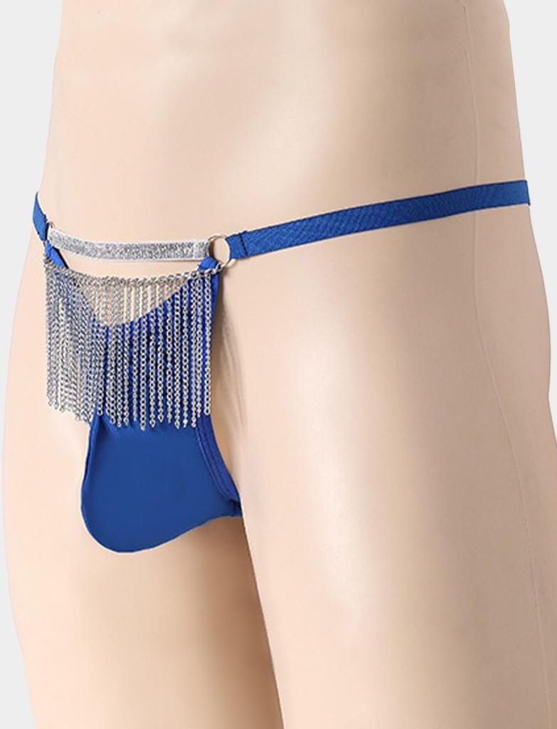 Maeau Chain 3D Sexy XL Men's Thongs, Low-Rise Panties, Casual, Stitching, Underwear, Breathable, Quick-Drying, Blue,