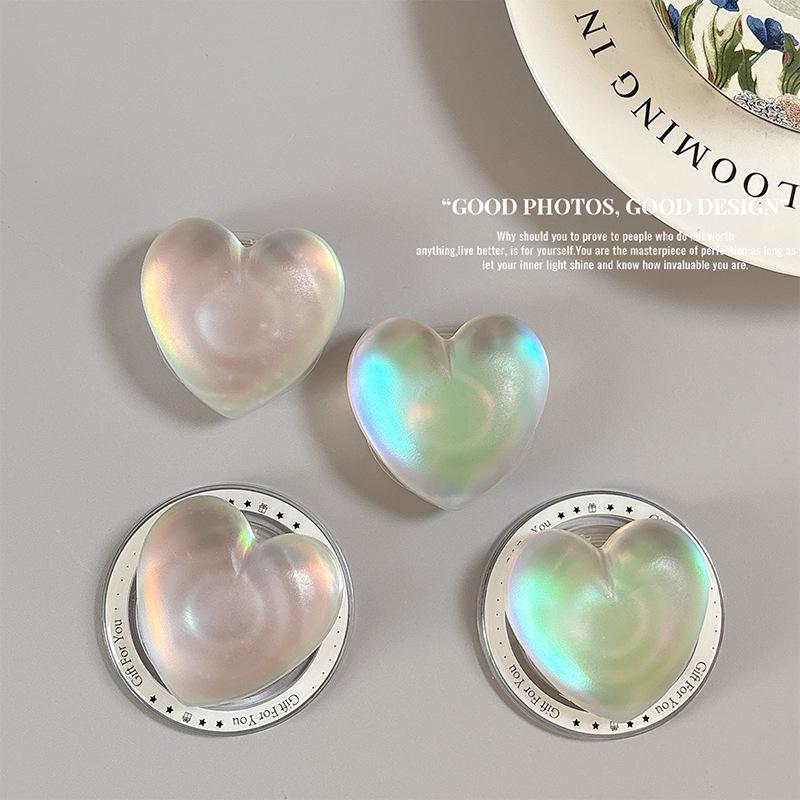 Iridescent Heart-Shaped 3D Phone Holder & Folding Stand for Watching Dramas - Girly Decor