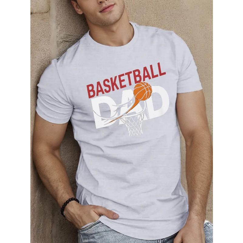 Europäische Größen Stützender Stil, Basketball Dad Grafik T-Shirt - Lässiges Kurzarm-T-Shirt für Herren, Atmungsaktives Polyester, Sommerkleidung