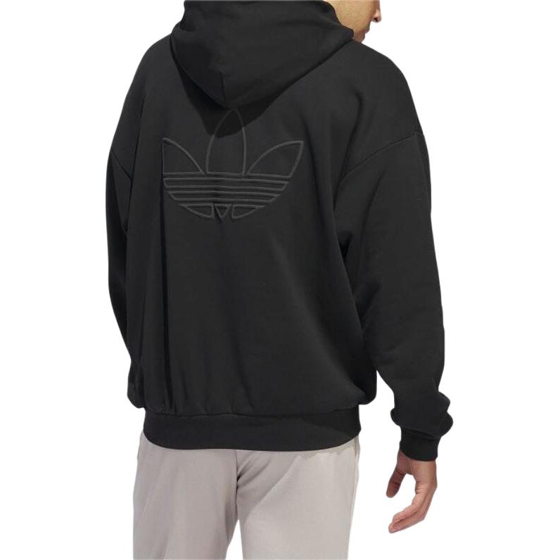Adidas Originals Solid Color Logo Embroidered Hoodie Long Sleeve Sweatshirt Men Sweatshirt Black IU2809