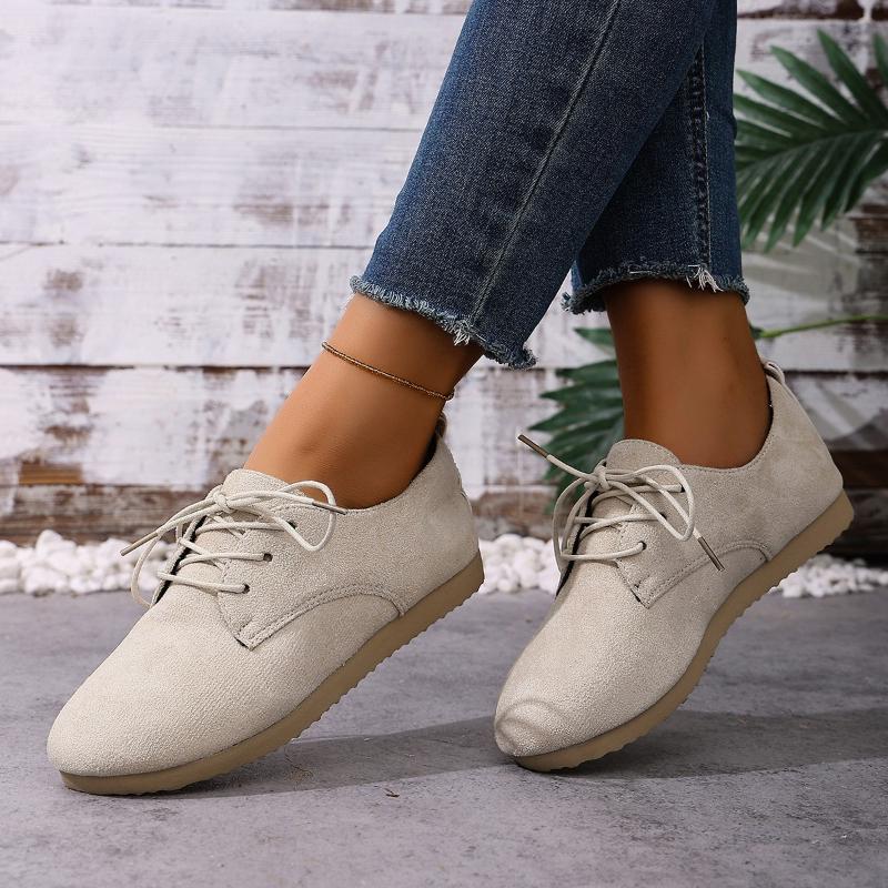 Brown Round Toe Flats Shoes Women 2026 Faux Suede Lace Up Flat Shoes for Woman Plus Size  Soft Walking Casual Shoes Female