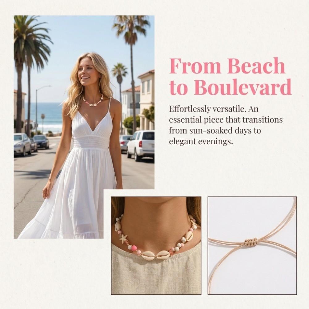 Adjustable Shell Starfish Necklace Ornaments Beach Beaded Necklace Bohemian Shell Necklace  Beach