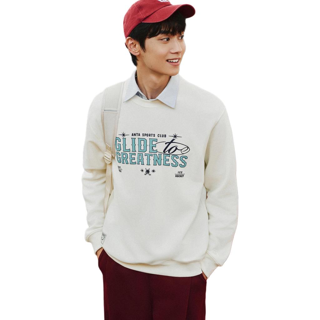 Anta American Style Fleece Warm Fashion Versatile Loose Round Neck Long Sleeve Sweatshirt Men Sweatshirt 152548720N-1