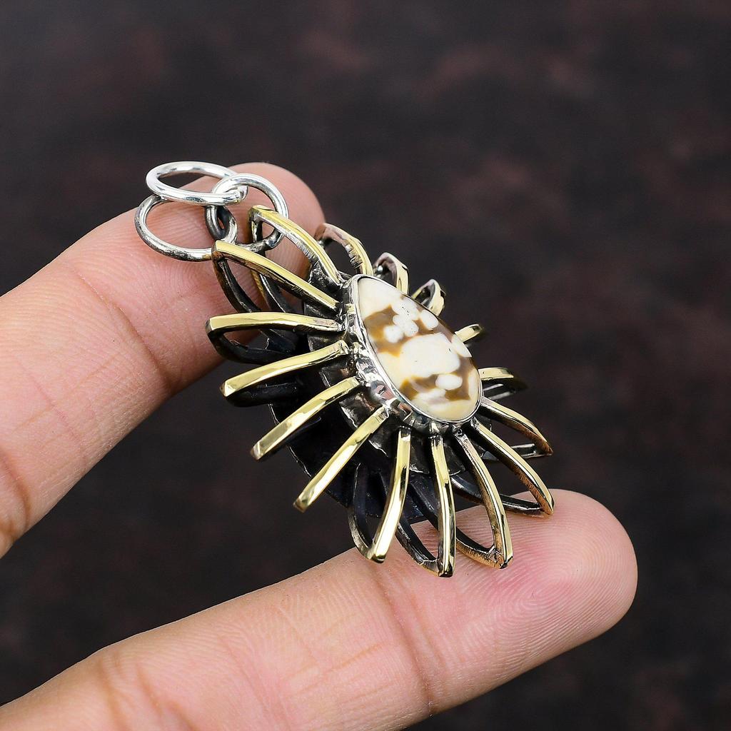 Peanut Wood Jasper Pendant Handmade Cage Pendant 925 Sterling Silver Pendant Elegant Gemstone Jewelry 18K Gold Plated Pendant Gift For Women