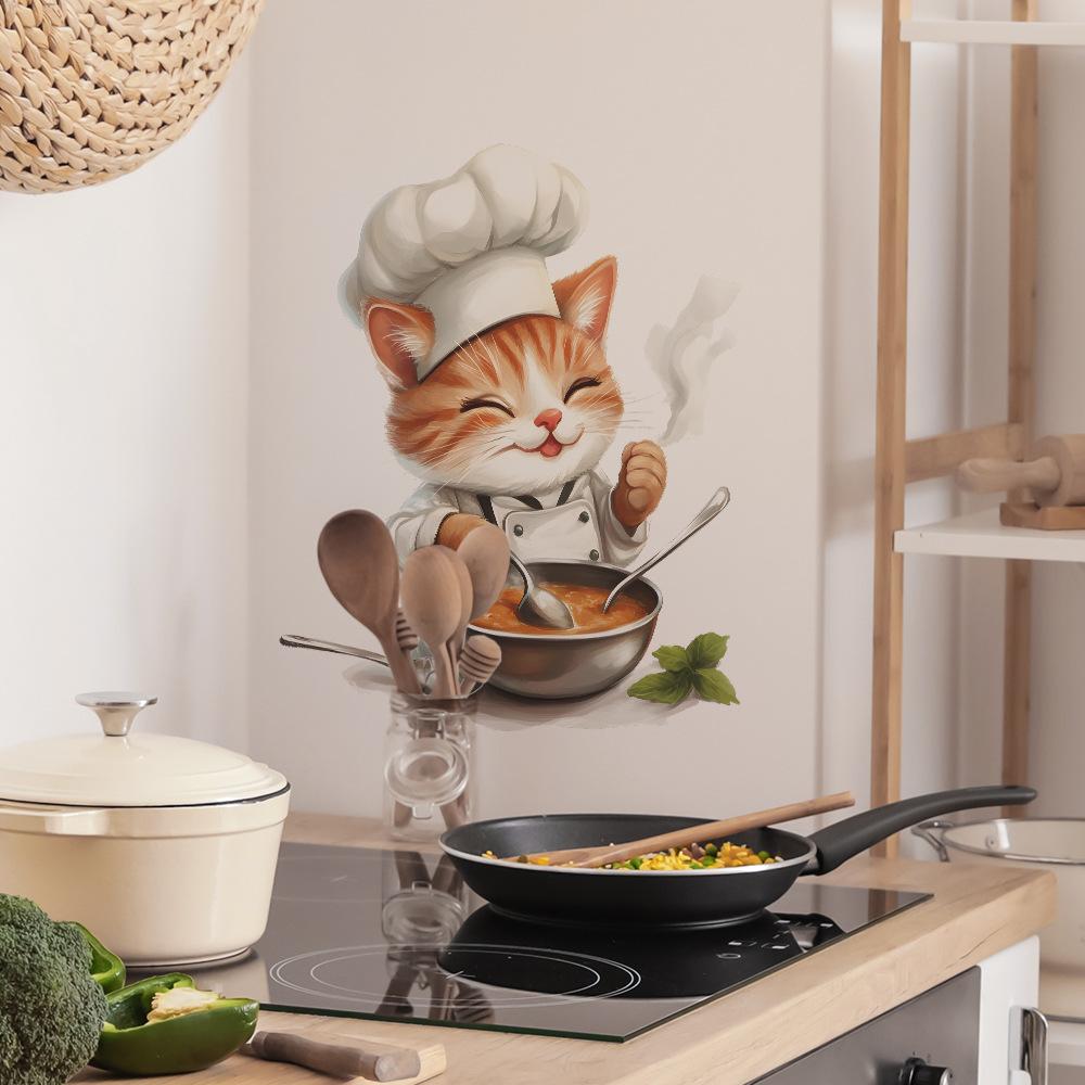 Cartoon Katze Chefkoch Küche Restaurant Zuhause Wandhintergrund Verschönerung Dekoration Wandaufkleber