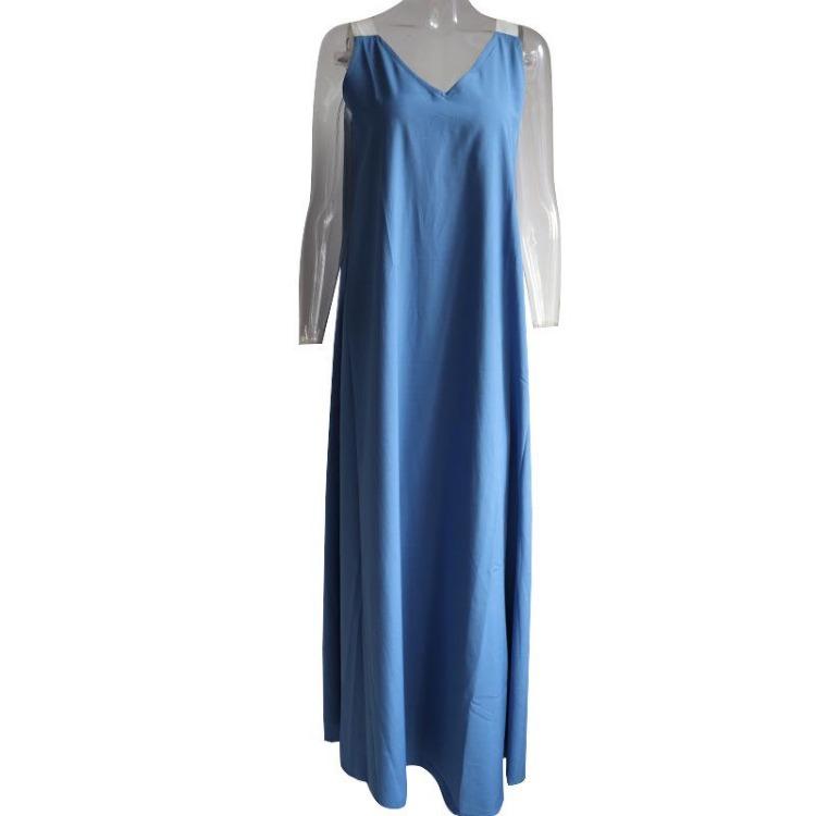 Bohemian Maxi Dress Orange V Neck 2025 Summer Large Size Suspender Style