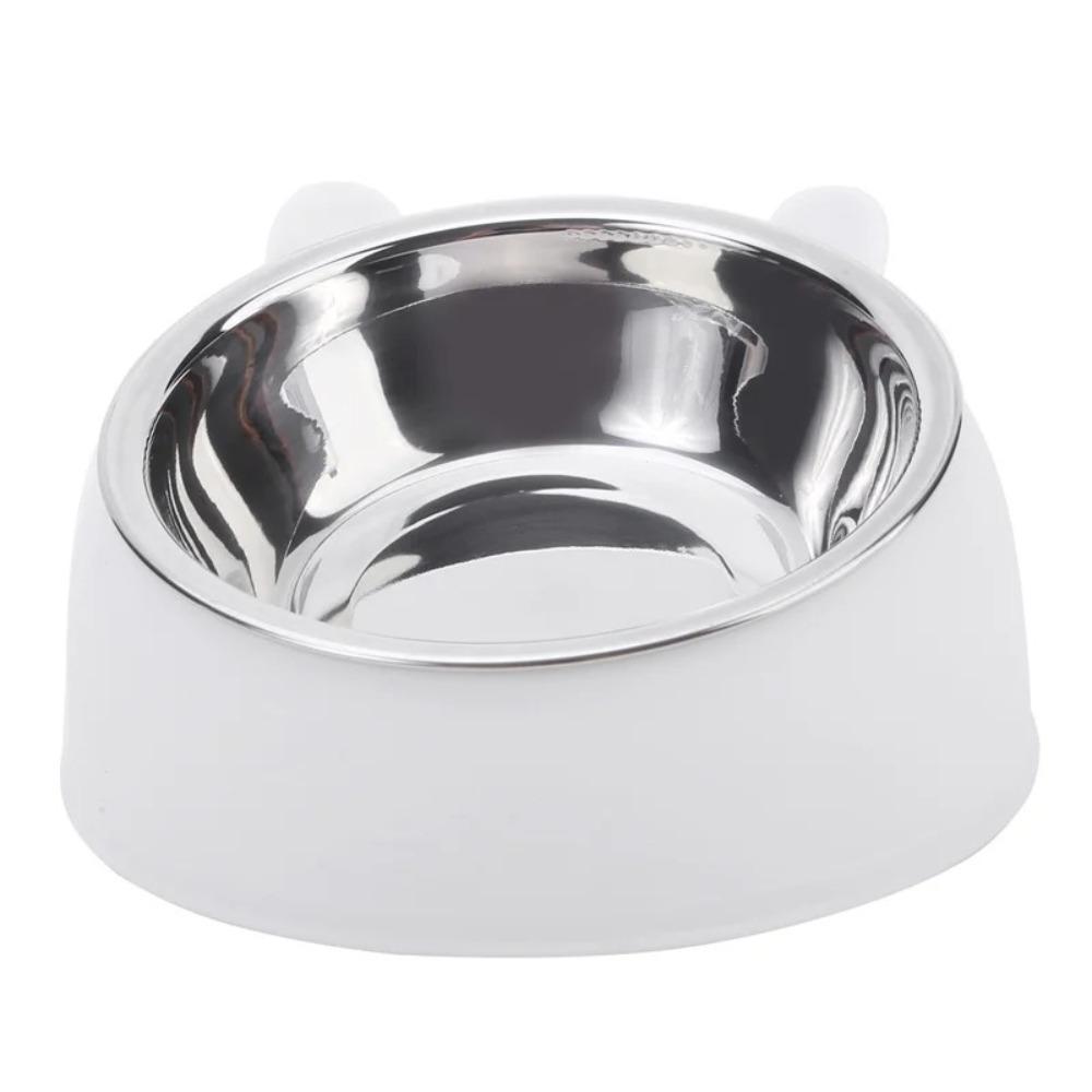 

200Ml Cat Dog Bowl Stainless Crashworthiness Pat Food Water Feeder 15 Degrees Raised Non Slip Puppy Bowl For Neck Protection Decor 200ml білий