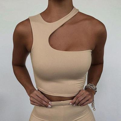 Tops cortos de deporte ajustados y lisos con hombros descubiertos para mujer, camisetas sin mangas irregulares de tubo para verano