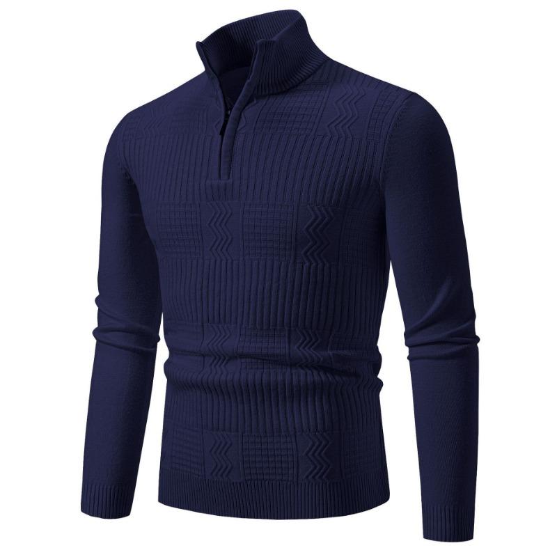 Men S Striped Stand Collar Pullover Knit Sweater Casual Winter Base Layer