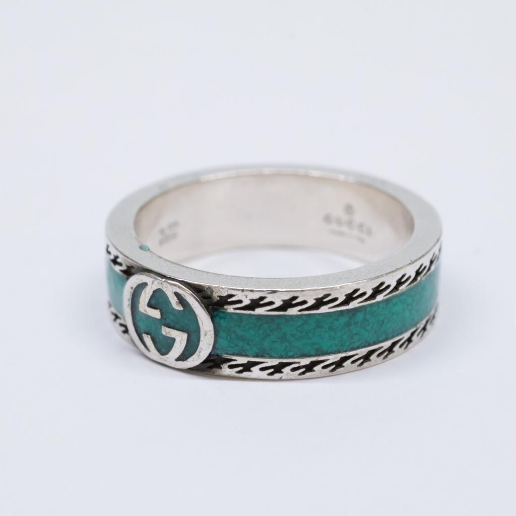 GUCCI Ag925 Interlocking Turquoise Enamel Ring ring 17 Turquoise / SilverUsed