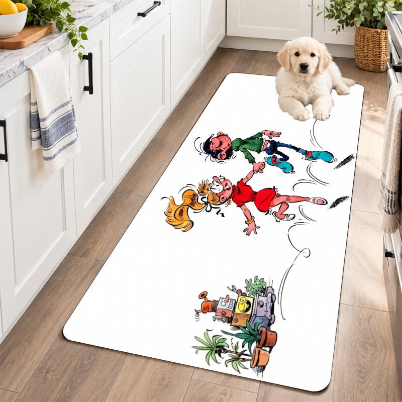 Flannel Kitchen Mat Gaston Lagaffe Soft Area Rug Non Slip Floor Carpet Home Decoration