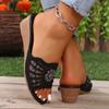 Rhinestone slope heel slippers summer new word hollow fashion casual thick bottom cool slippers