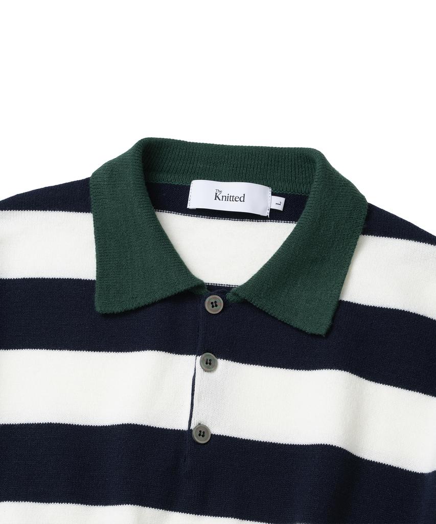 KNITTED (Unisex) Striped Rugby Collar Knit Navy