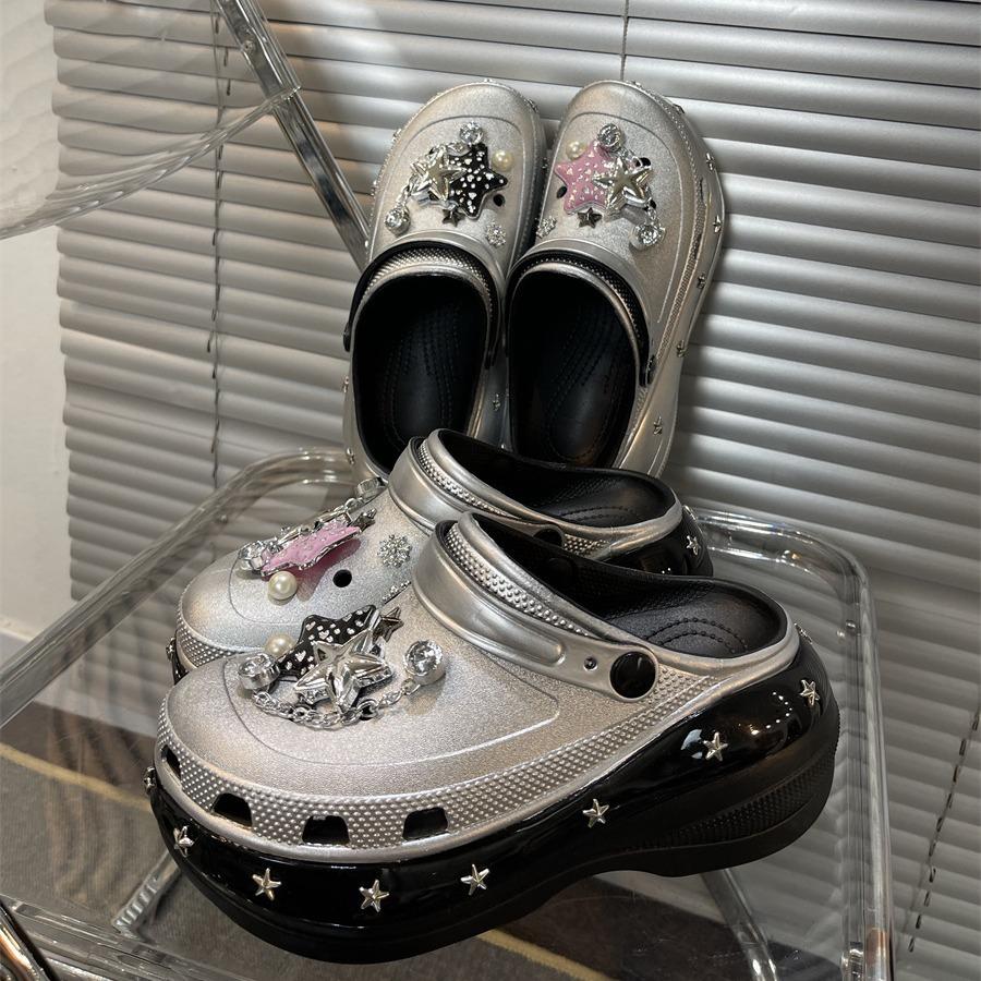 New star hole shoes wedge heels slippers women's summer thick soles go out summer sandals wear outside