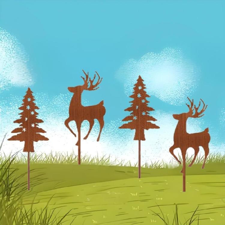 Metal Deer Christmas Garden Stake Rust Deer Yard Stakes Outdoor Yard Lawn Ornaments Holiday Stake Christmas