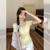 Milk Yellow Fake Two-piece Floral Short-sleeved T-shirt Women's Summer New Sweet Temperament Slim-fitting Top