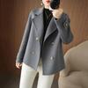 Women Double Breasted Woolen Coat Fall Winter Long Sleeve Thickened Warm Loose Lapel Solid Color Formal Business Style