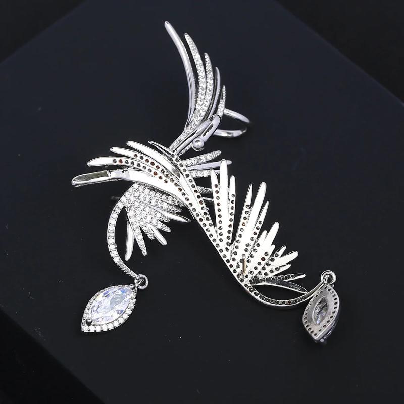 Simple Alloy Long Wing Stud Temperament Feather Earrings Silver Wings Shape Elf Ear Cuff Earrings Jewelry Accessories Gifts
