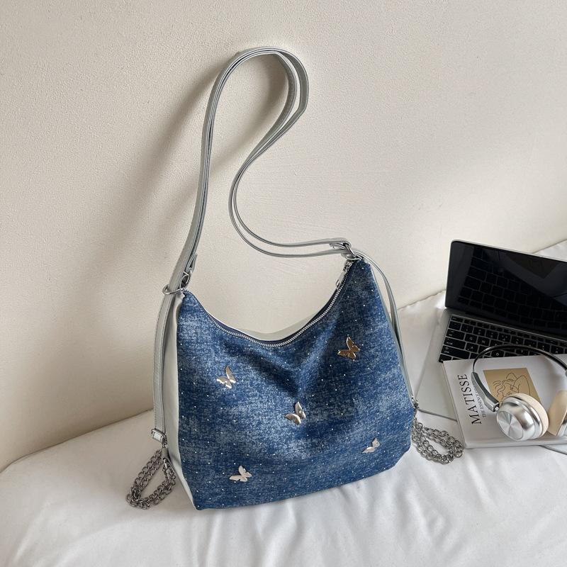 

Denim large-capacity bag women s 2025 summer new fashion niche shoulder bag commuter bag college student backpack королівський синій колір