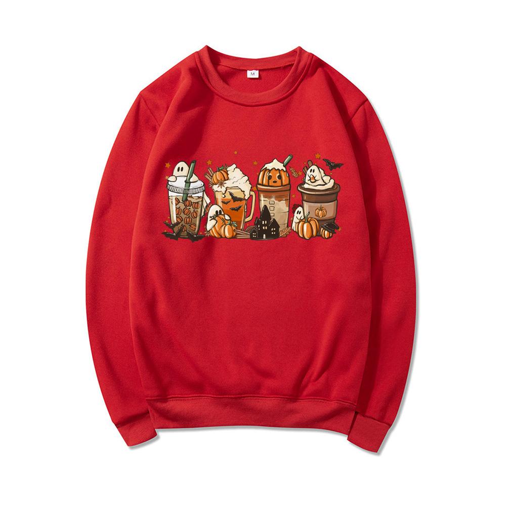 Fall Coffee Sweatshirt Cute Fall Hoodies Thanksgiving Pullovers Halloween Gift Unisex Long Sleeve Sweatshirt Coffee Lover Tops