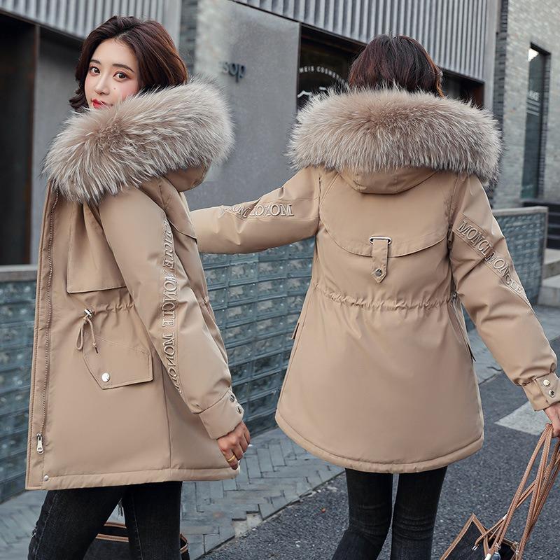 Pie overcome women's winter new plush removable liner cotton-padded clothes women's letter embroidered large fur collar cotton-padded clothes