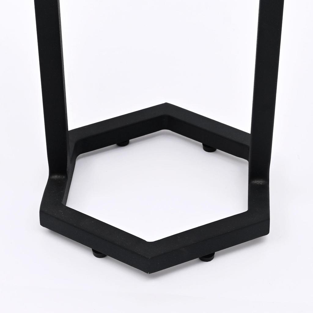 Hexagonal Marble Table Set of 2 – Modern Nesting Accent Tables with Black Metal Base