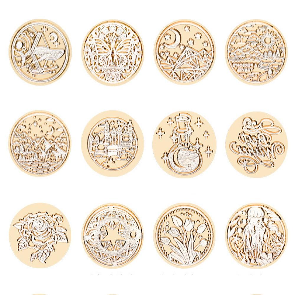 Wax Seal Stamp Retro Sealing Wax Stamp Sky Lotus Rose Pattern Replace Head Flowers Leaf Decorate Gift Sealing Stamp Head HCZ001